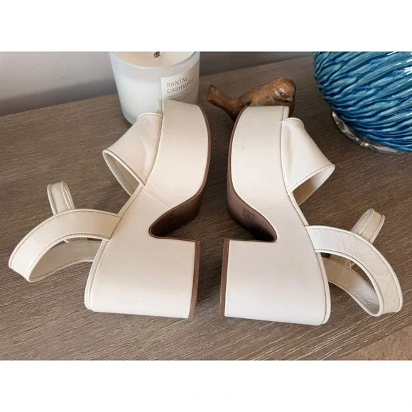 Larroude Platform Sandals Womens Cream Leather Chunky Heel Size 8.5 - Picture 6 of 11